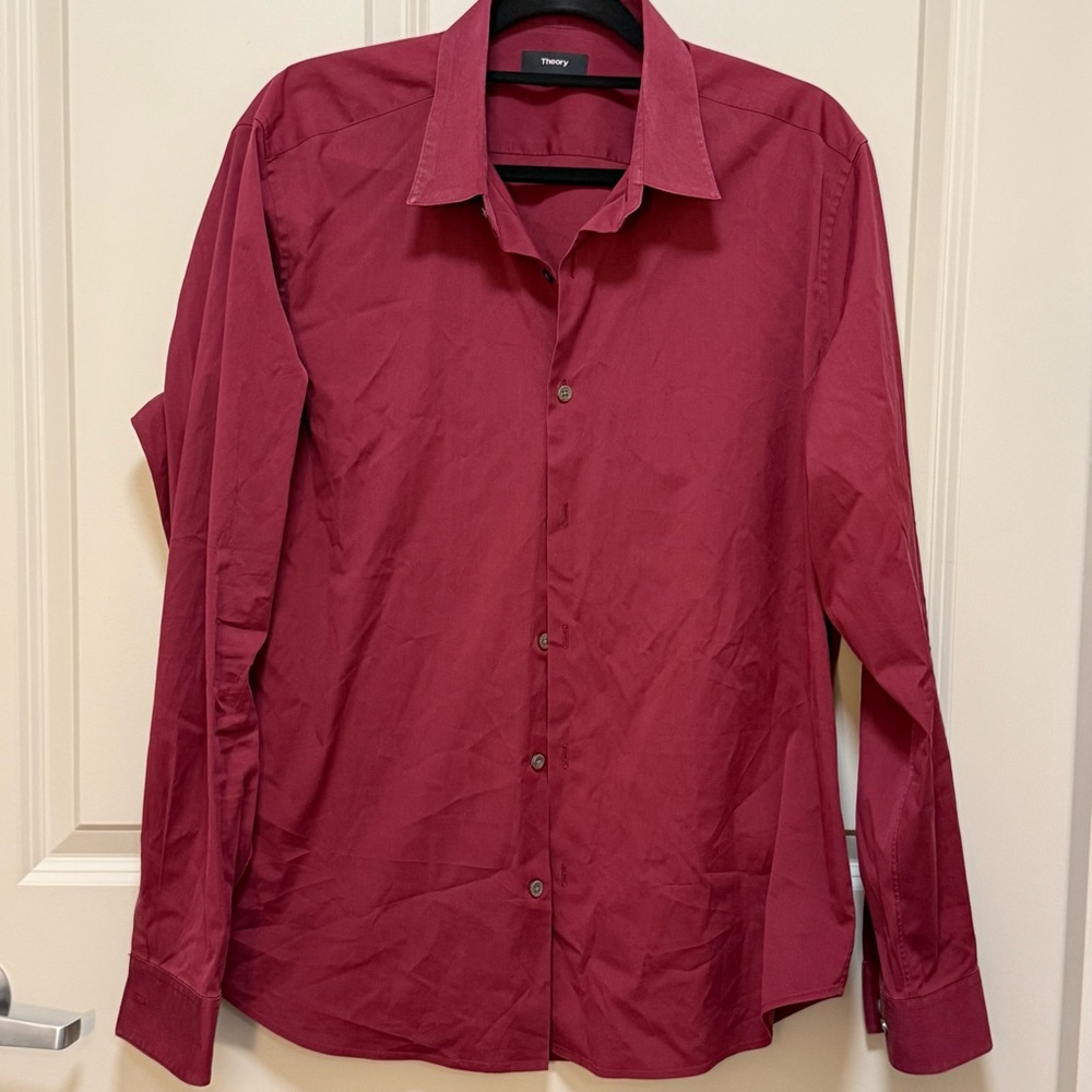 Theory Burgundy Collared Shirt